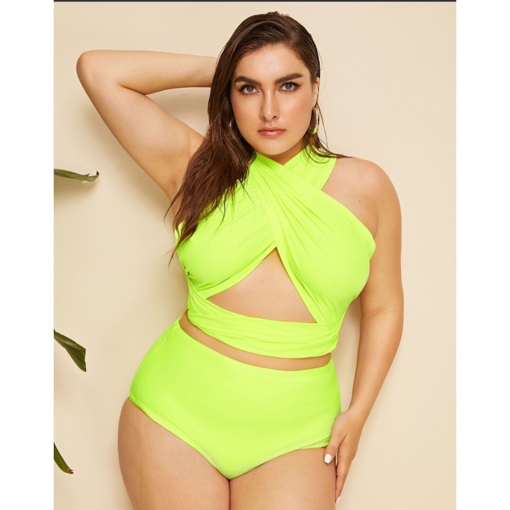 NWT Neon Lime Wrap Top High Waist Bikini 2X
